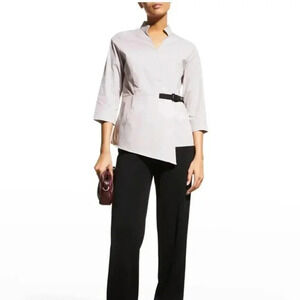 NWT Misook Pinstripe Asymmetric Wrap Blouse size Small